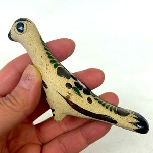 Vintage signed hand painted Mexican folk art pottery bird